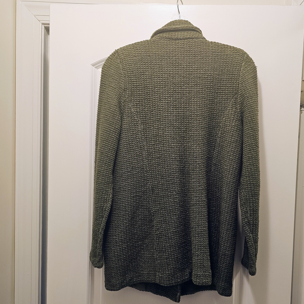 NWT Chico’s Size 1 Olive Green Textured Sweater Jacket Double Breasted - Picture 4 of 9